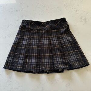 Joe Benbasset Black and Gray Plaid Pleated Mini Skirt with Tan Accents